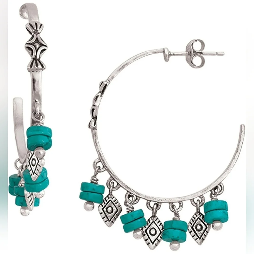 Silpada 925 Sterling Silver & Howlite 'Dive In' Hoop Earrings P3262